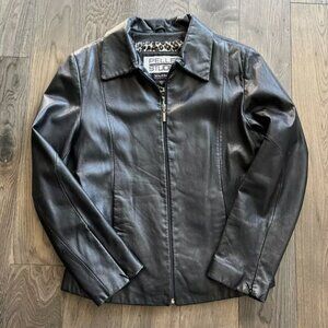 Wilsons 100% Genuine Leather Size M Pelle Studio Jacket Leopard Print Lining VTG